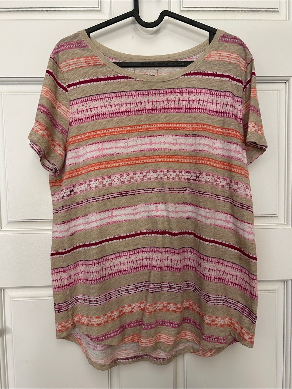 Sonoma Short Sleeve Striped Knit Tee in Pink, Tan & Orange